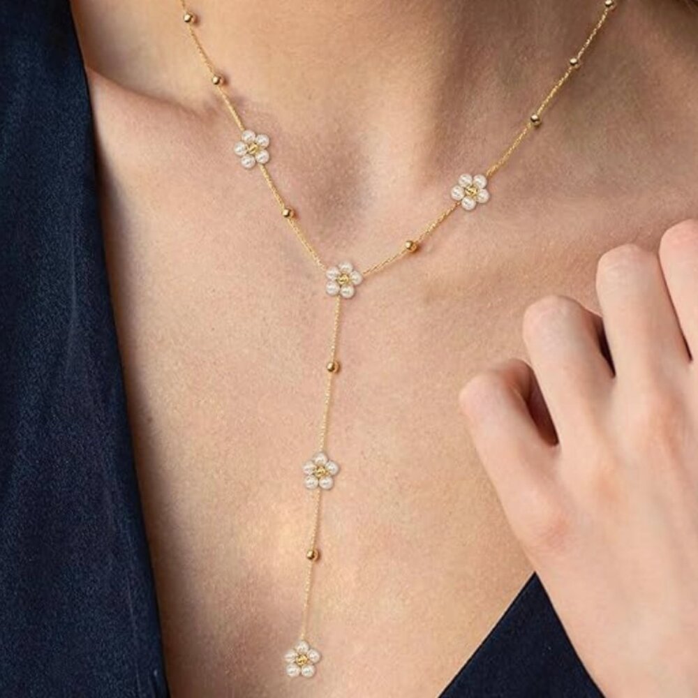 Flowers Pearl Gold Necklace